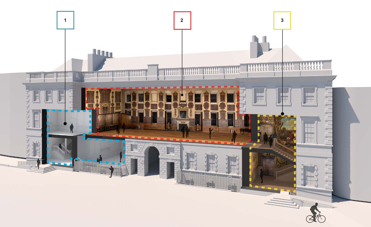 Cutaway showing the interiors of the North Wing and their uses